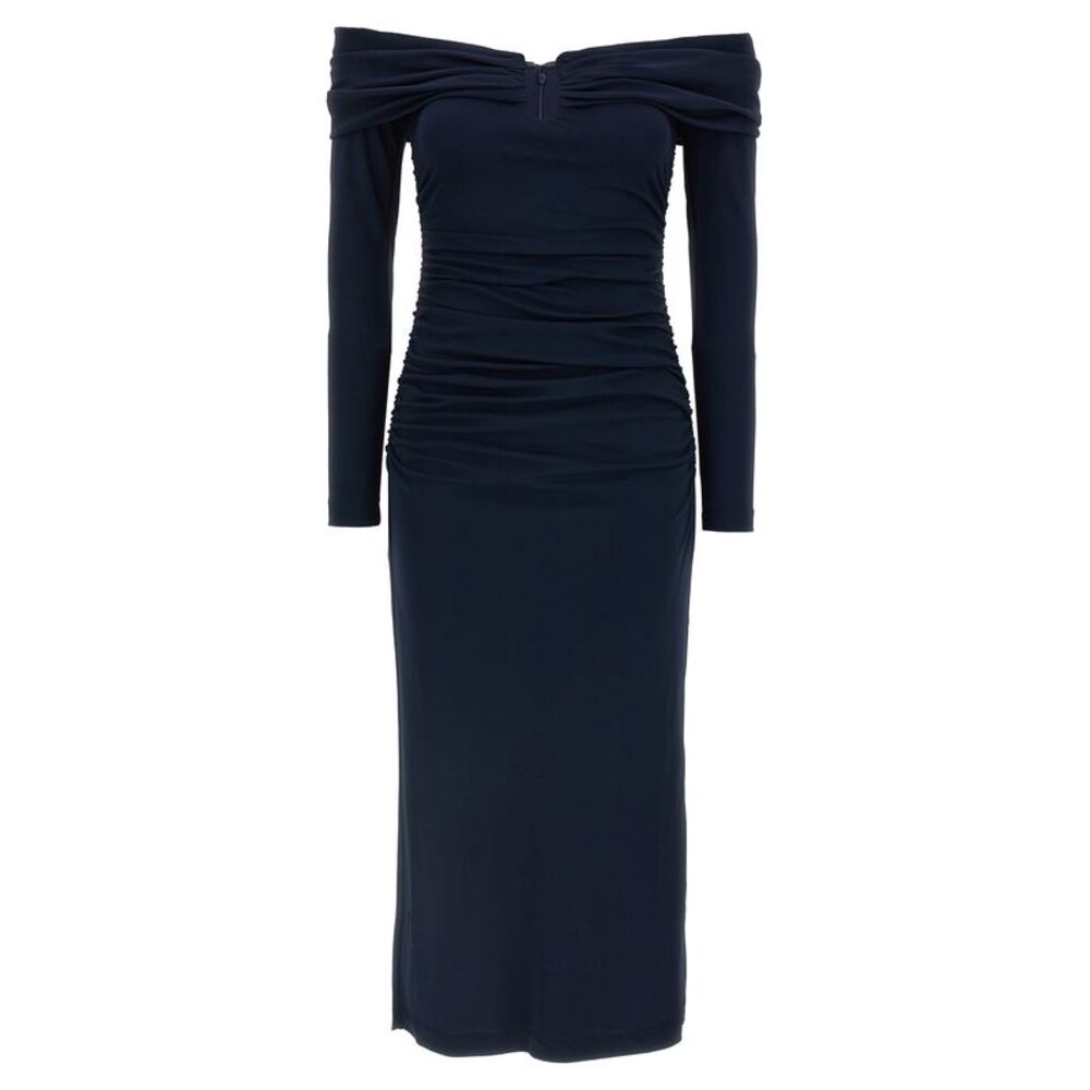 Carolina Herrera Blue Marabou Midi Women's Dress